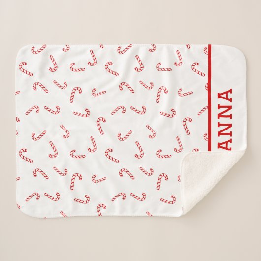 Gepersonaliseerde Candy Cane Kerstmis Sherpa Deken (Voorkant (horizontaal))