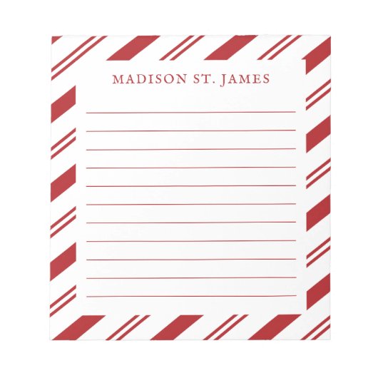 Gepersonaliseerde Candy Cane Stripe Patroon gevoer Notitieblok (Voorkant)