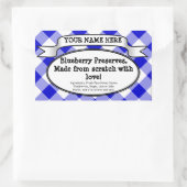 Gepersonaliseerde Canning Jar Label, Blue Gingham  Rechthoekige Sticker (Tas)