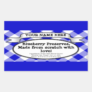 Gepersonaliseerde Canning Jar Label, Blue Gingham  Rechthoekige Sticker