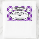 Gepersonaliseerde Canning Jar Label, Paarse Gingha Rechthoekige Sticker (Tas)