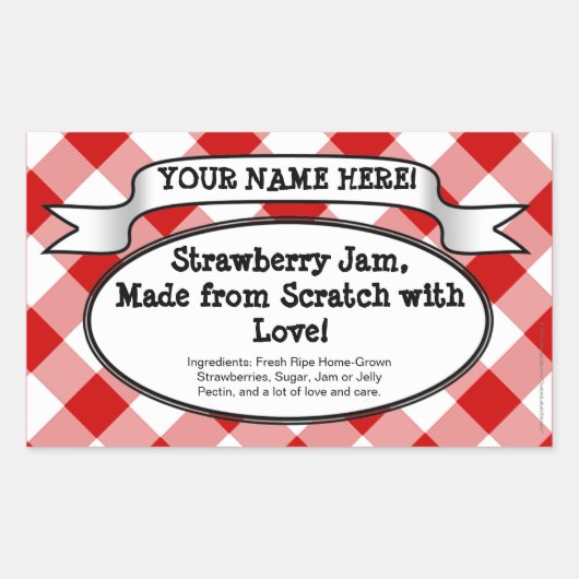Gepersonaliseerde Canning Jar Label, Red Gingham J Rechthoekige Sticker (Voorkant)