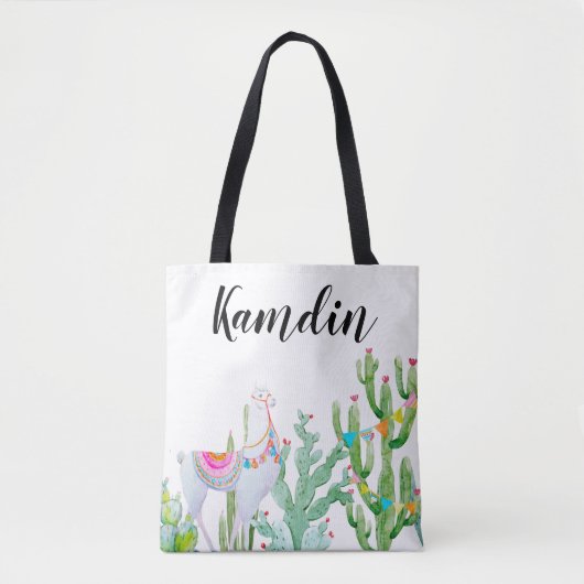 Gepersonaliseerde Canvas tas Boho Llama Bohemian C (Voorkant)