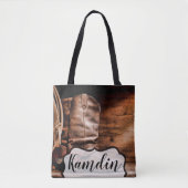 Gepersonaliseerde Canvas tas Cowboy laarzen schuur (Voorkant)