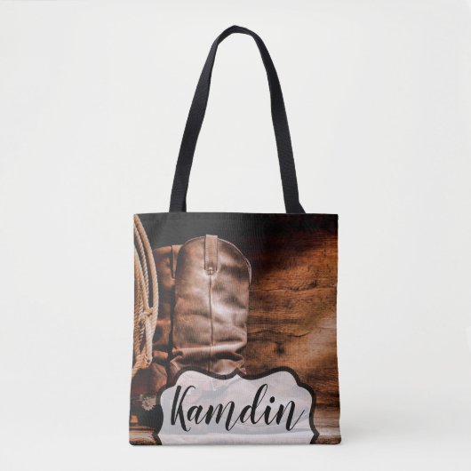 Gepersonaliseerde Canvas tas Cowboy laarzen schuur (Voorkant)