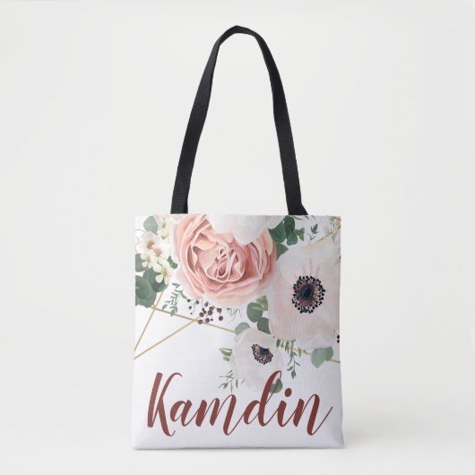 Gepersonaliseerde Canvas tas Geometric Garden Roos (Voorkant)