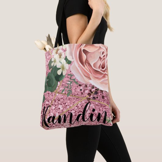 Gepersonaliseerde Canvas tas Geometric Garden Roos (Dichtbij)