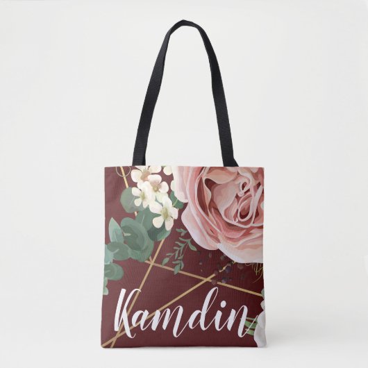 Gepersonaliseerde Canvas tas Geometric Garden Roos (Voorkant)