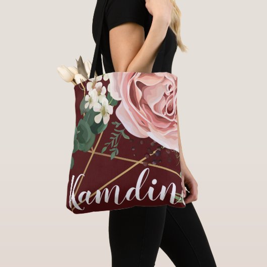 Gepersonaliseerde Canvas tas Geometric Garden Roos (Dichtbij)