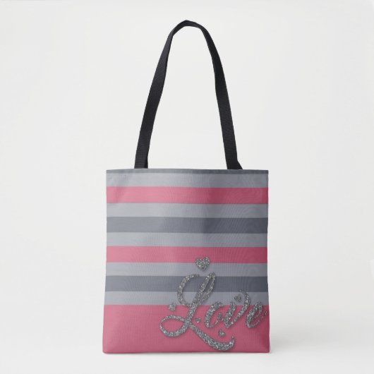 Gepersonaliseerde Canvas tas met roze strepen (Voorkant)
