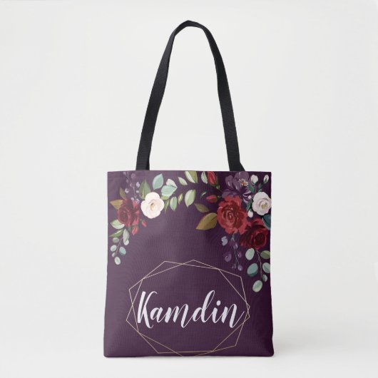 Gepersonaliseerde Canvas tas Plum Paarse Rozen Gol (Voorkant)