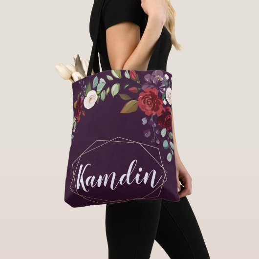 Gepersonaliseerde Canvas tas Plum Paarse Rozen Gol (Dichtbij)