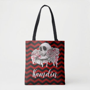 Gepersonaliseerde Canvas tas schedel Roos gothic C