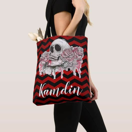 Gepersonaliseerde Canvas tas schedel Roos gothic C (Dichtbij)