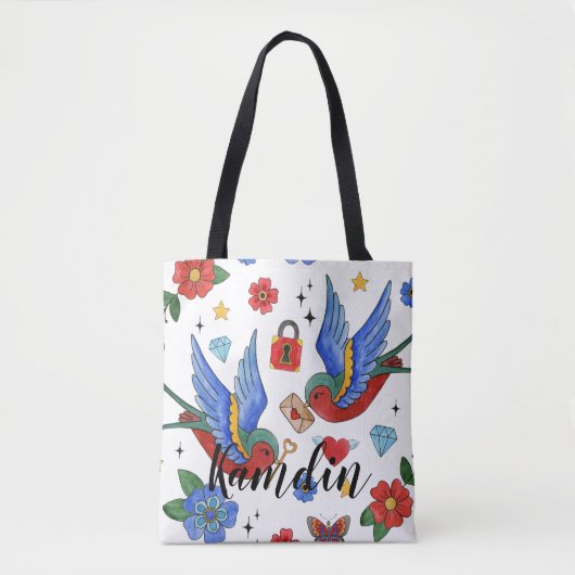 Gepersonaliseerde Canvas tas Traditional Bird Tatt (Voorkant)