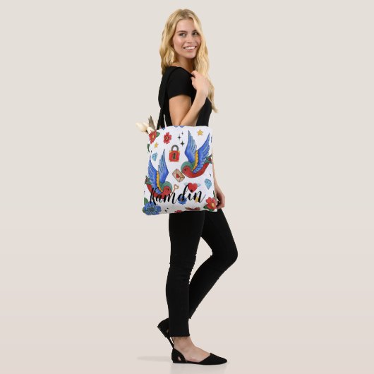 Gepersonaliseerde Canvas tas Traditional Bird Tatt (Op model)