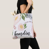 Gepersonaliseerde Canvas tas Witte Bloemen op Wit (Dichtbij)