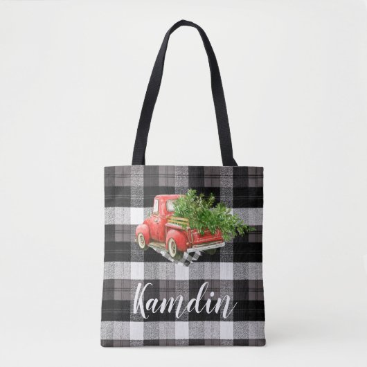 Gepersonaliseerde Canvas tas XMAS Truck Baffalo Pl (Voorkant)