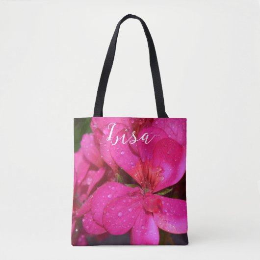 Gepersonaliseerde Canvas tassen - Roze Geranium (Voorkant)
