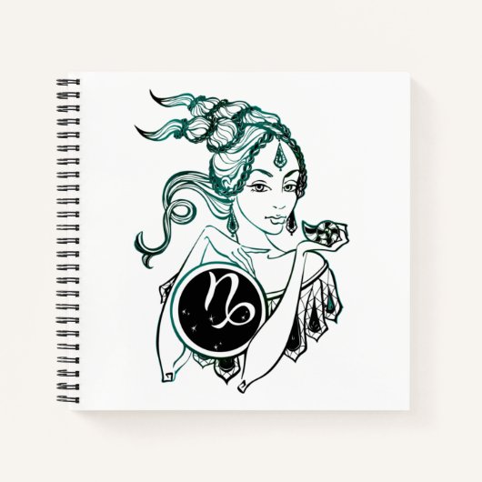 Gepersonaliseerde Capricorn Art Deco Lady Notitieboek (Voorkant)