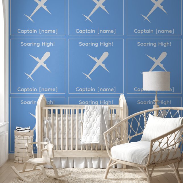 Gepersonaliseerde Captain Airplane Blue Fun Kinder Behang (Kinderen)