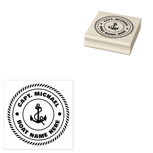 Gepersonaliseerde Captain Nautical Anker Boot Naam Rubberstempel (Gestempeld)