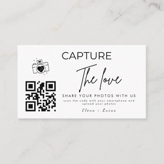 Gepersonaliseerde Capture The Love Wedding QR-code Informatiekaartje (Voorkant)