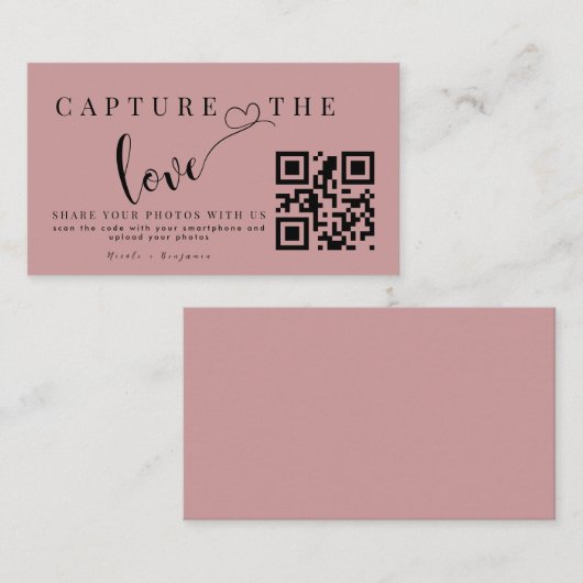 Gepersonaliseerde Capture The Love Wedding QR-code Informatiekaartje (Voorkant / Achterkant)