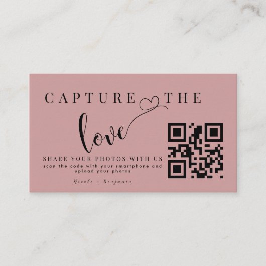 Gepersonaliseerde Capture The Love Wedding QR-code Informatiekaartje (Voorkant)