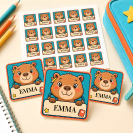Gepersonaliseerde Capybara Kinderscholen Naamstick Vierkante Sticker