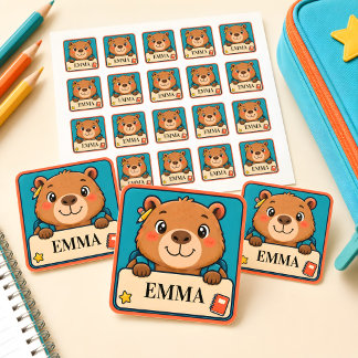 Gepersonaliseerde Capybara Kinderscholen Naamstick Vierkante Sticker