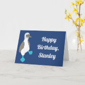 Gepersonaliseerde Cartoon blauw-gefokt Booby-vogel Kaart (Gele Bloem)