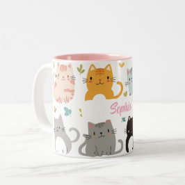 Gepersonaliseerde Cartoon Cat Mok - Custom Name Gi