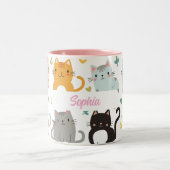 Gepersonaliseerde Cartoon Cat Mok - Custom Name Gi (Center)