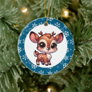 Gepersonaliseerde Cartoon Chibi Rendier Christmas Keramisch Ornament
