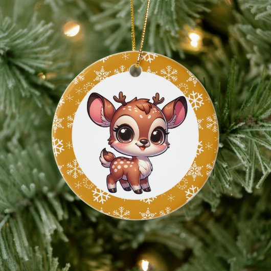 Gepersonaliseerde Cartoon Chibi Rendier Christmas Keramisch Ornament (Boom)