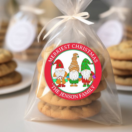 Gepersonaliseerde Cartoon Gnomen Merriest Kerstmis Ronde Sticker