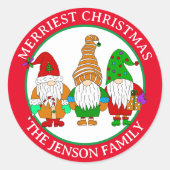 Gepersonaliseerde Cartoon Gnomen Merriest Kerstmis Ronde Sticker (Voorkant)