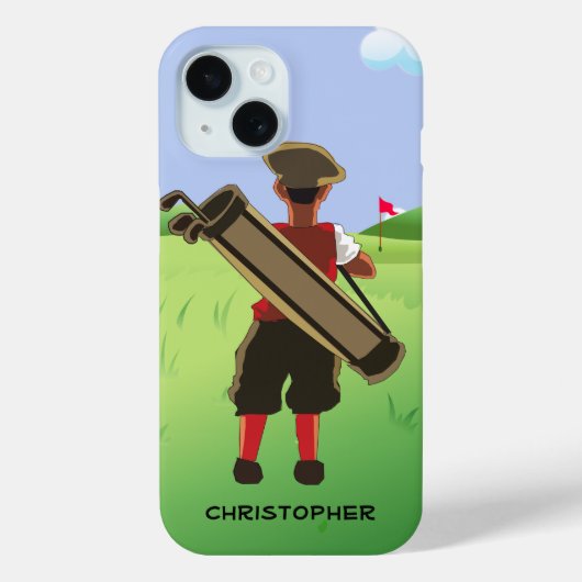 Gepersonaliseerde cartoon golfer op golfbaan Case-Mate iPhone case (Achterkant)