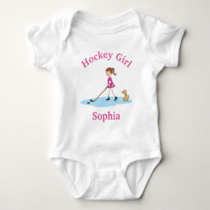 Gepersonaliseerde Cartoon Hockey Meisje Roze Romper