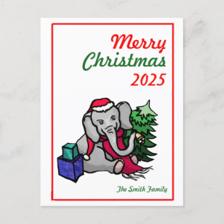 Gepersonaliseerde  Cartoon Kerst Olifant Feestdagenkaart