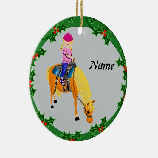Gepersonaliseerde cartoon meisje op pony paard keramisch ornament (Rechts)