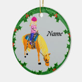 Gepersonaliseerde cartoon meisje op pony paard keramisch ornament (Links)