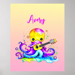 Gepersonaliseerde Cartoon Octopus Gitaar spelen Poster
