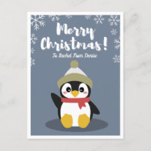 Gepersonaliseerde Cartoon Penguin Christmas Post K