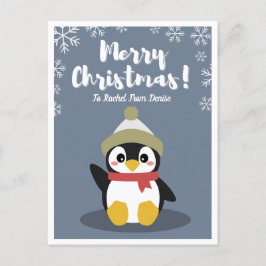 Gepersonaliseerde Cartoon Penguin Christmas Post K Briefkaart