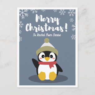 Gepersonaliseerde Cartoon Penguin Christmas Post K Briefkaart