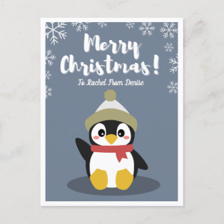 Gepersonaliseerde Cartoon Penguin Christmas Post K Briefkaart