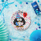 Gepersonaliseerde Cartoon Pinguïn 1e verjaardagsfe Papieren Bordje (Feest)