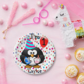 Gepersonaliseerde Cartoon Pinguïn 1e verjaardagsfe Papieren Bordje (Feest)
